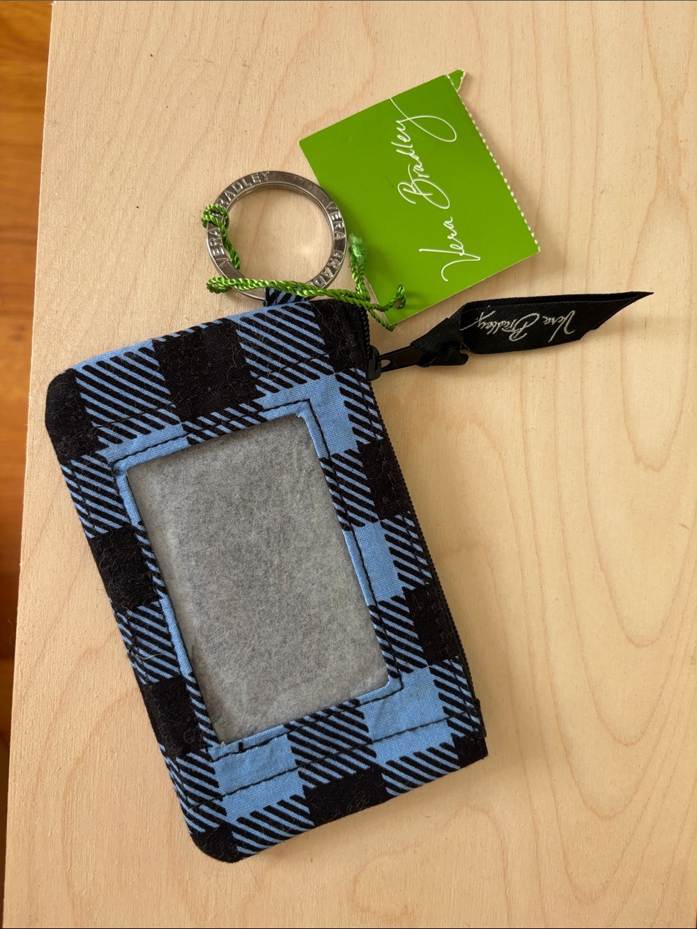 Vera Bradley Black & Blue Plaid ID Coin Pouch Keyring